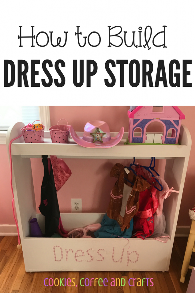 Dress up is one of my kids favorite activities. This DIY Idea is perfect for small spaces, boys, or girls, princess or superhero. Just change the decor. #DressUp #Storage #KidsRoom #Superhero #Princess #DIY #Build #SmallSpaces #Preschool #Toddler