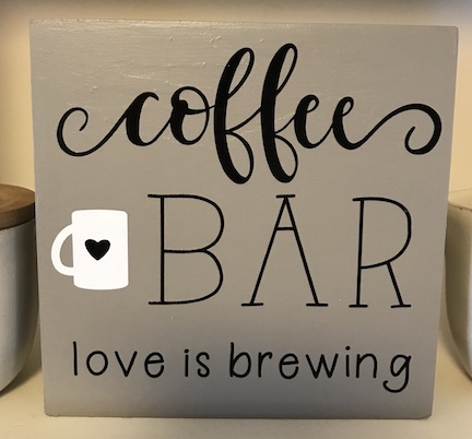 Create a farmhouse coffee bar sign for your kitchen with this cute design created in Cricut Design Space. Follow this tutorial to make your own. 