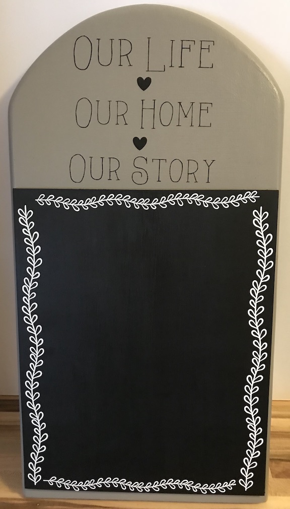 I found this old cork board at the Thrift Store and I gave it an upscale into a Farmhouse Chalkboard. #Farmhouse #Chalkboard #DIY #ThriftStoreFind #Upcycle #RepurposeIt #FarmhouseKitchen #Makeover 