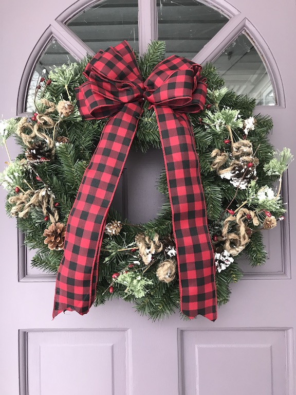 Make your home stylish with buffalo check Christmas Decor. Give your front door decor and update with this easy DIY Buffalo Check Pine Berry Wreath for Christmas. #Christmas #ChristmasWreath #PineBerryWreath #BuffaloCheck #Wreathsforfrontdoor #Wreathmaking #wreathtutorial #Wreathsforthefrontdoordiy