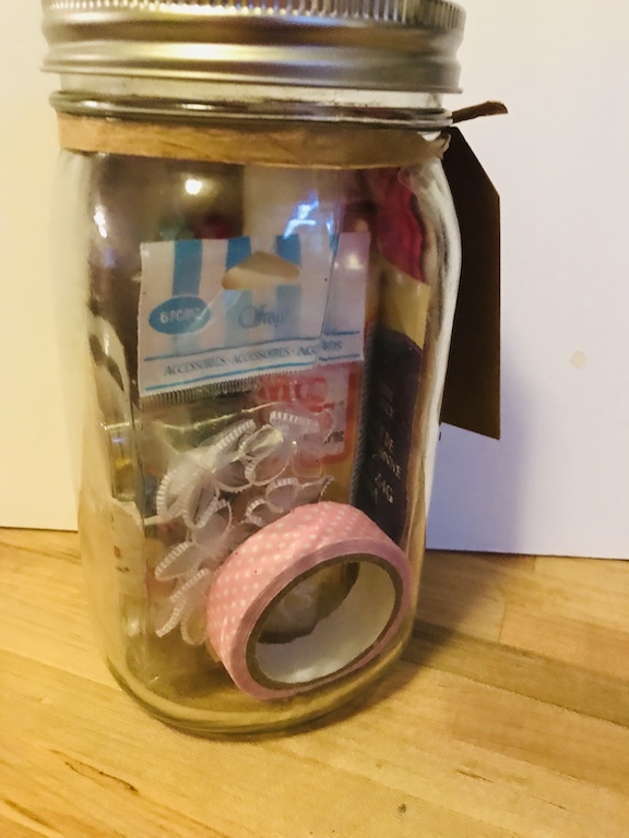  This gift in a jar is perfect for any crafter you know. It's a creative collection of fun crafting items, perfect for teens too. This jar is simple and easy to create and you can buy most items at the dollar stores. #GiftinaJar #HolidayGifts #GiftIdeas #DIYGiftIdeas #Christmas #ChristmasGifts