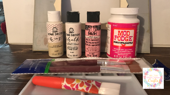 Supplies for painted DIY baby girl picture frame 