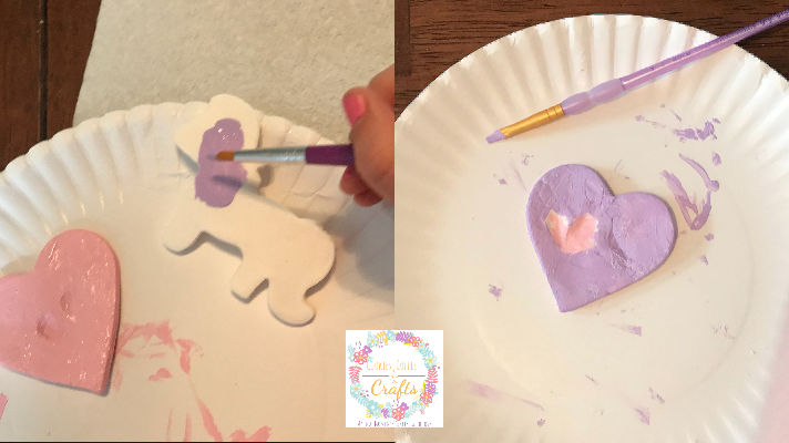 Painting the homemade clay magnets for Mothers Day