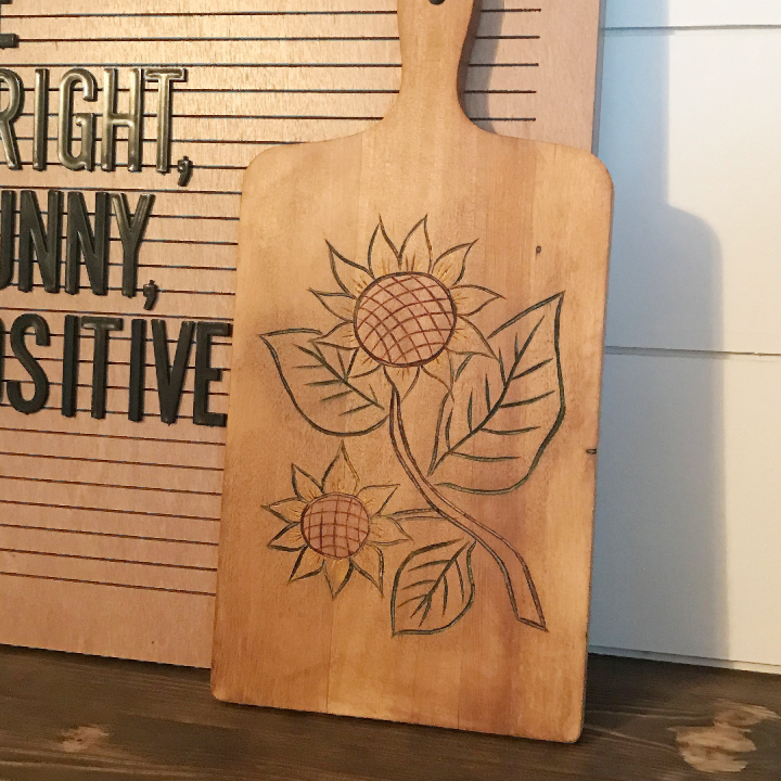 Repurposed sunflower wooden cutting board