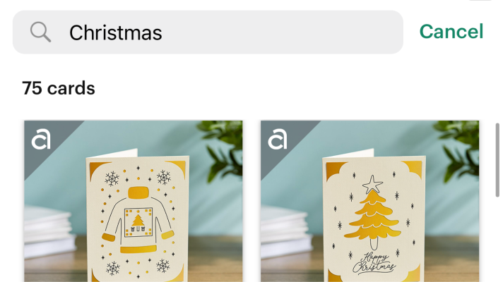 Searching the Cricut Joy app for cards