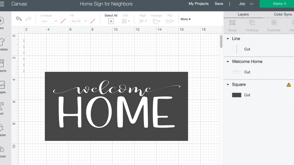 Creating the welcome home sign in Cricut Design Space