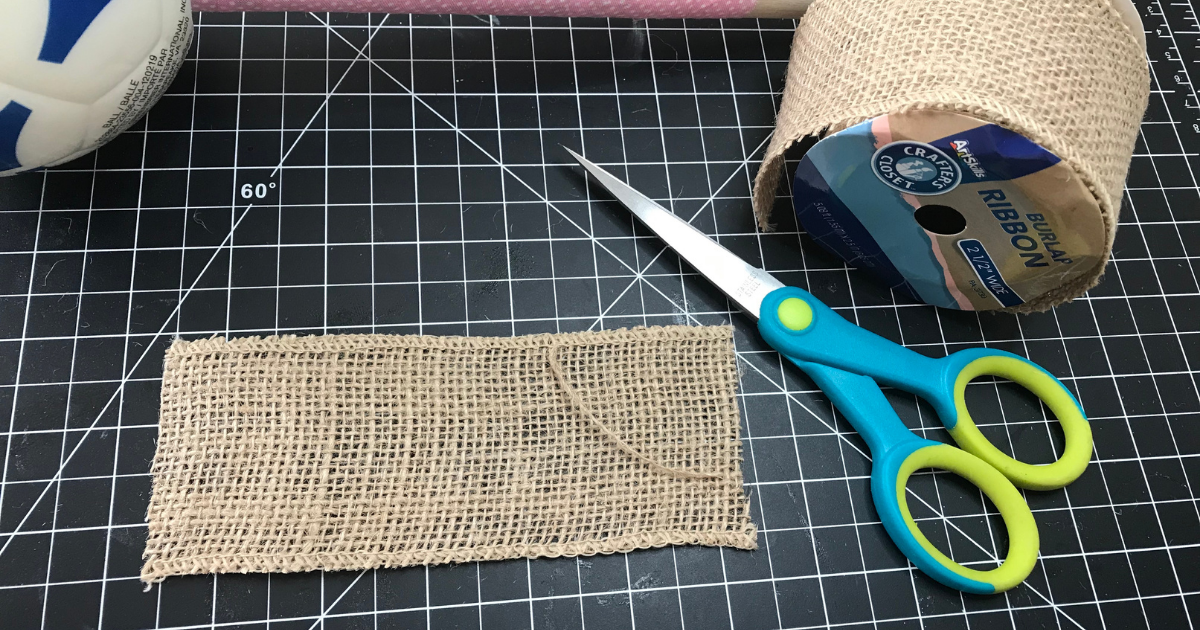 Cut the burlap ribbon 6 inches for the dollar store easter decoration 