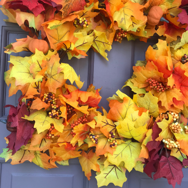 Dollar Tree Fall Wreath with leaves