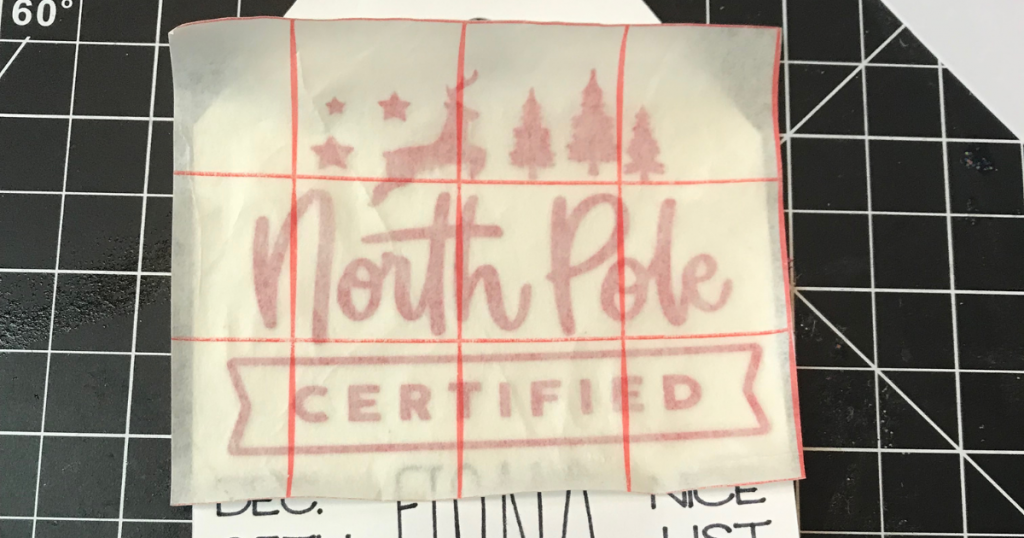 Using transfer tape on the North Pole Gift Tag