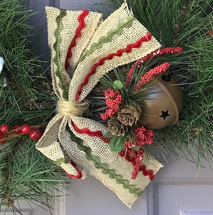 Grapevine Rustic Christmas Wreath with berries, bell and burlap bow