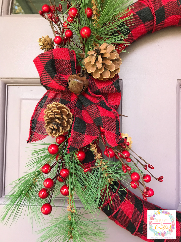 Easy and Simple Buffalo Check Christmas Ribbon Wreath for your Front door 