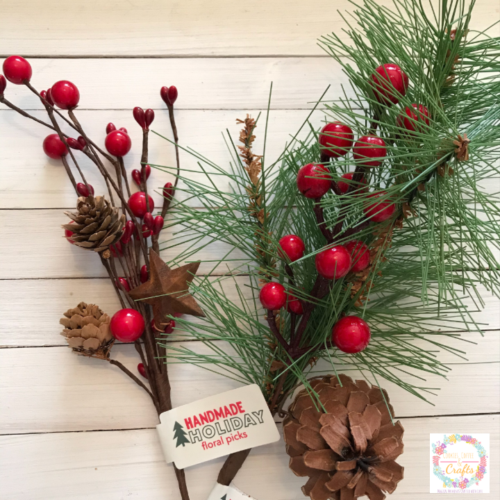 Evergreen, berry, pinecones for the rustic farmhouse Christmas Ribbon Wreath 