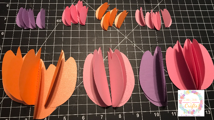 Paper tulips folded on score lines to glue and make Cricut 3D Tulips