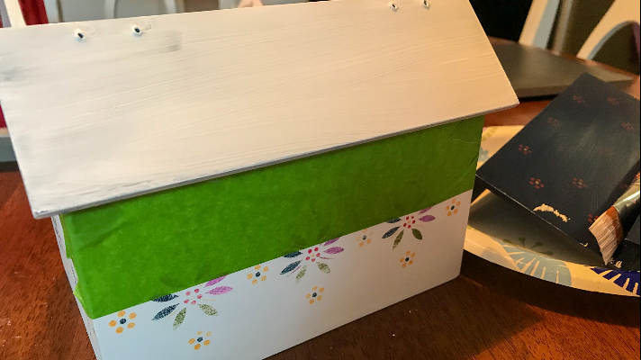 Painting the recipe box for a makeover 
