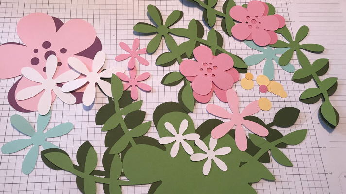 Paper flowers cut with the Cricut Maker in card stock