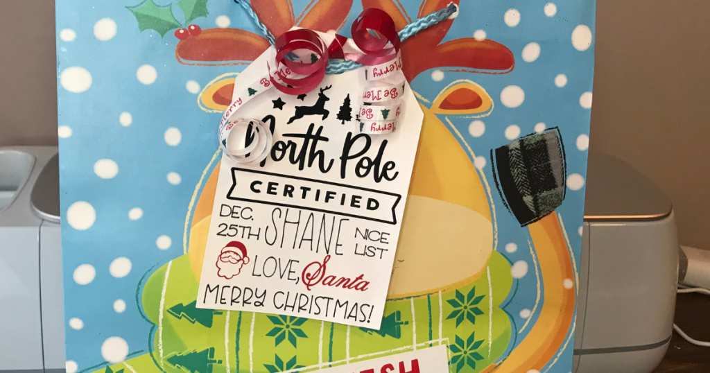 Special delivery from the North Pole pgrsonlziaed gift tag from Santa made with Cricut